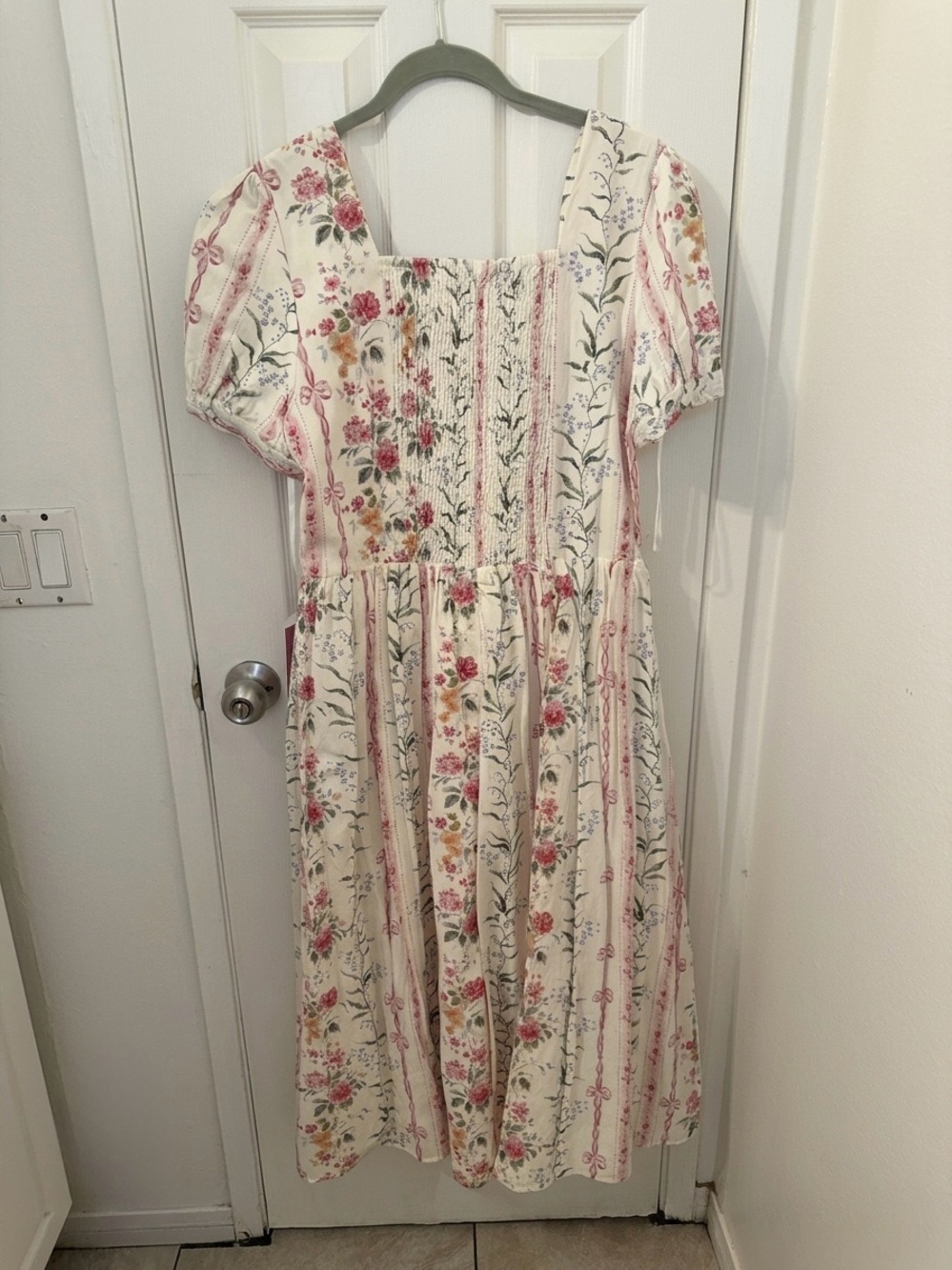 Ivy City Co Cream Maxi Dress with Pink & Green Floral Print - Picture 2 of 3